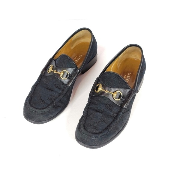 Gucci Vintage Canvas and Black Leather Horsebit Women’s Loafers - Picture 3 of 10